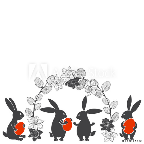 Easter Bunnies, Spring Flowers Daffodils And Willow Vector 500x500 Easter Bunnies, Spring Flowers Daffodils And Willow Vector