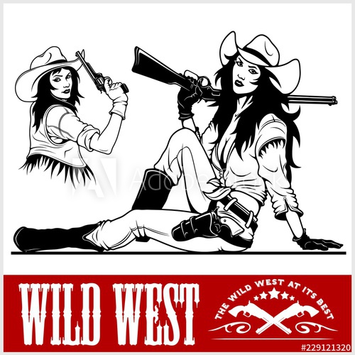 500x500 Western Girls With Revolver And Winchester