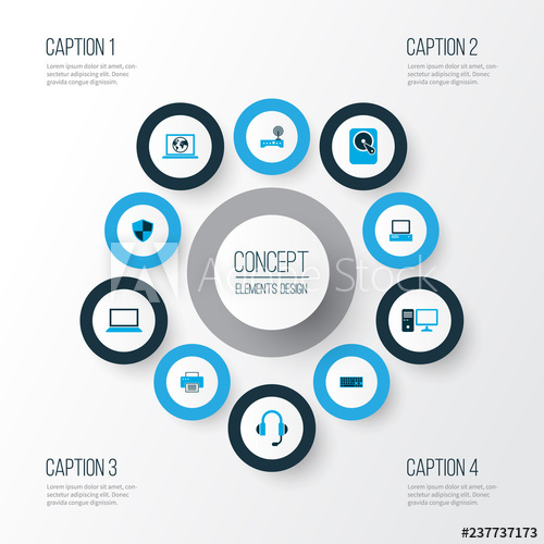 500x500 Hardware Icons Colored Set With Keyboard, Hard Disk, Headphones