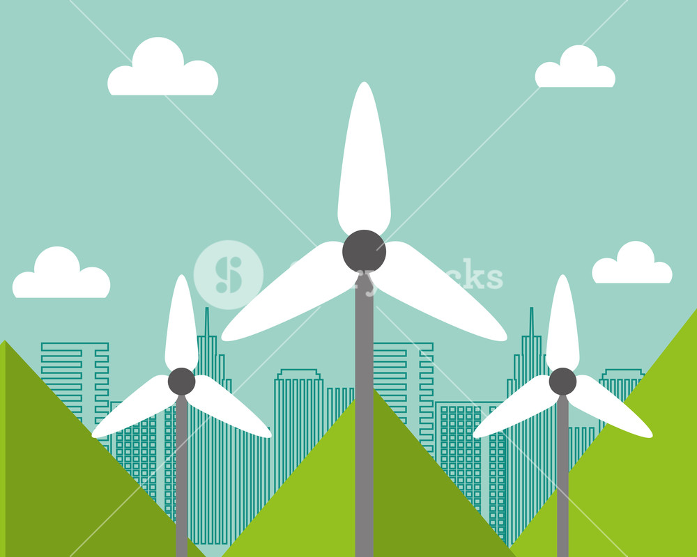 1000x800 Wind Power Turbine City Renewable Alternative Energy Vector