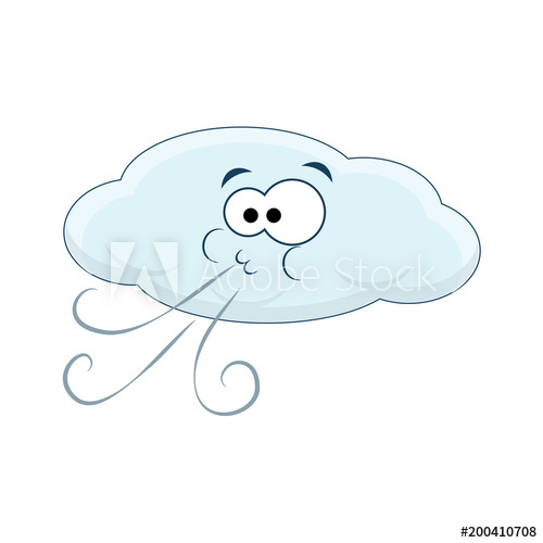 500x500 Cute Cartoon Cloud Blows Wind Vector Illustration Isolated On W