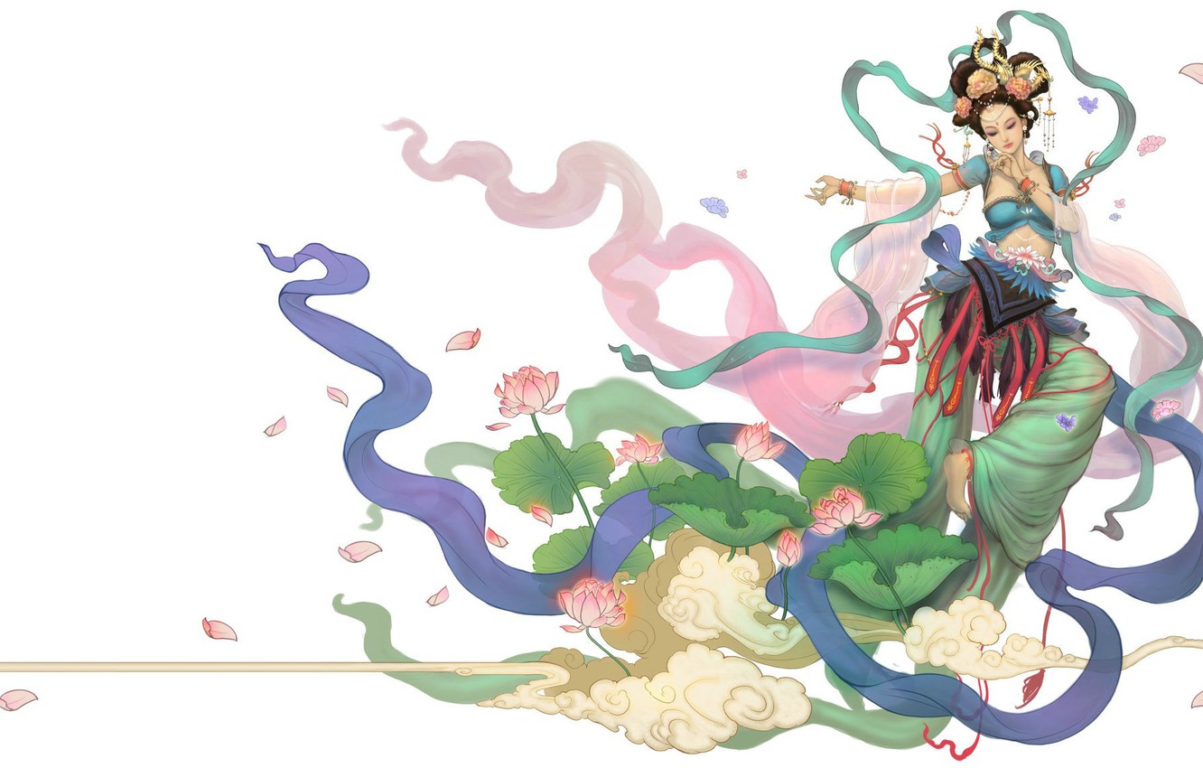 Wallpaper Girl, The Wind, Vector, Art, Lotus, Fantasy, Dancer 1332x850 Wallpaper Girl, The Wind, Vector, Art, Lotus, Fantasy, Dancer