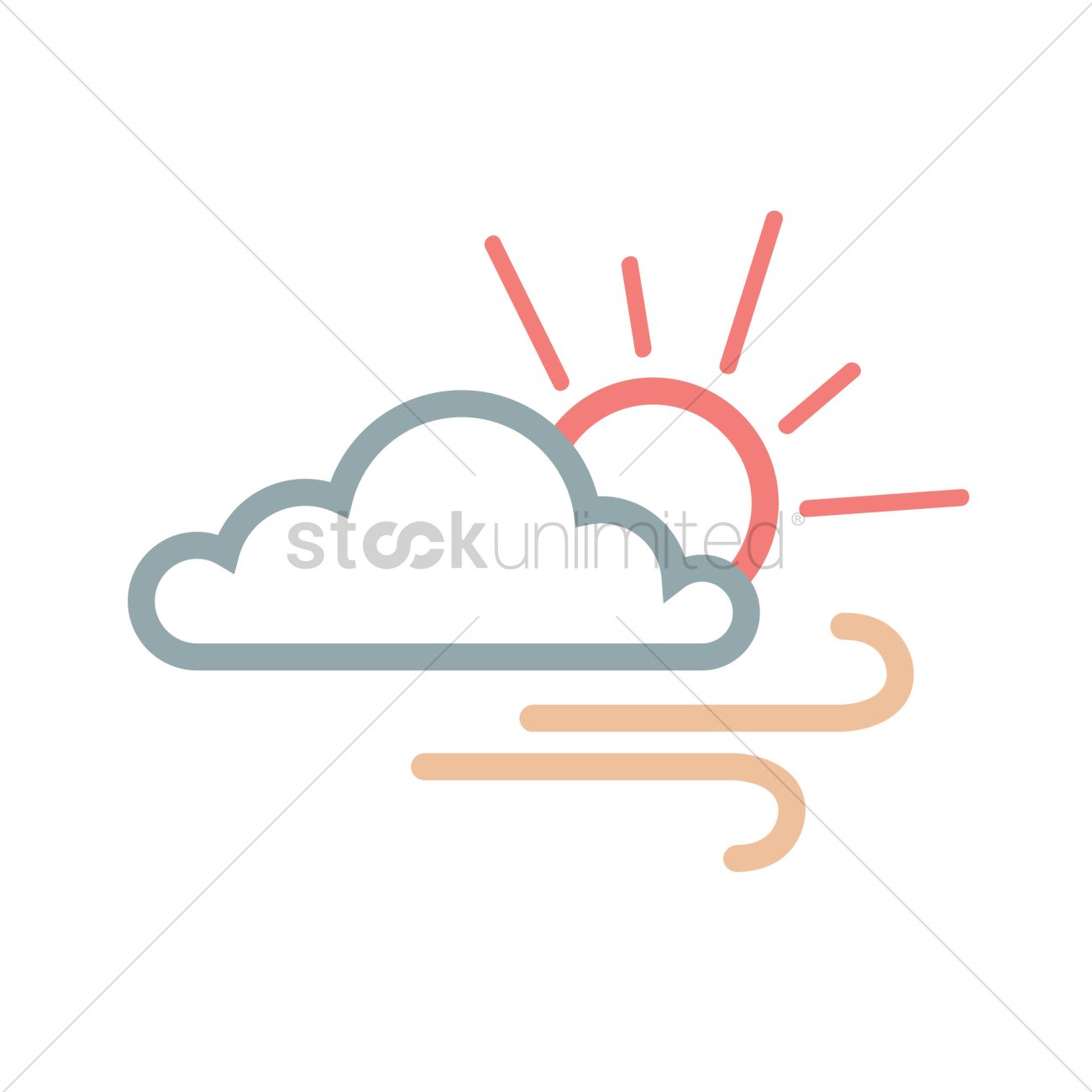 1300x1300 Free Cloud With Sun And Wind Vector Image