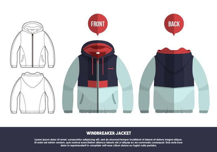700x490 Windbreaker Jacket Front And Back Views Vector Illustration