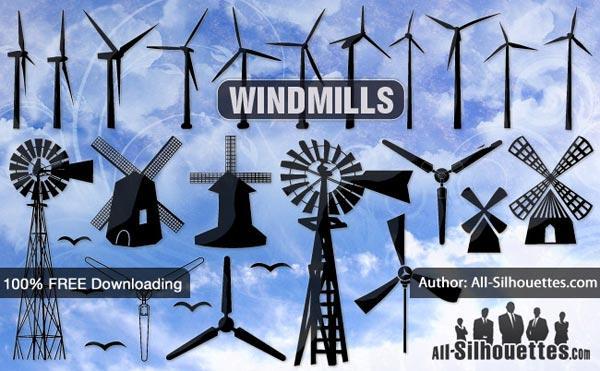 600x371 Vector Windmill Silhouettes Free