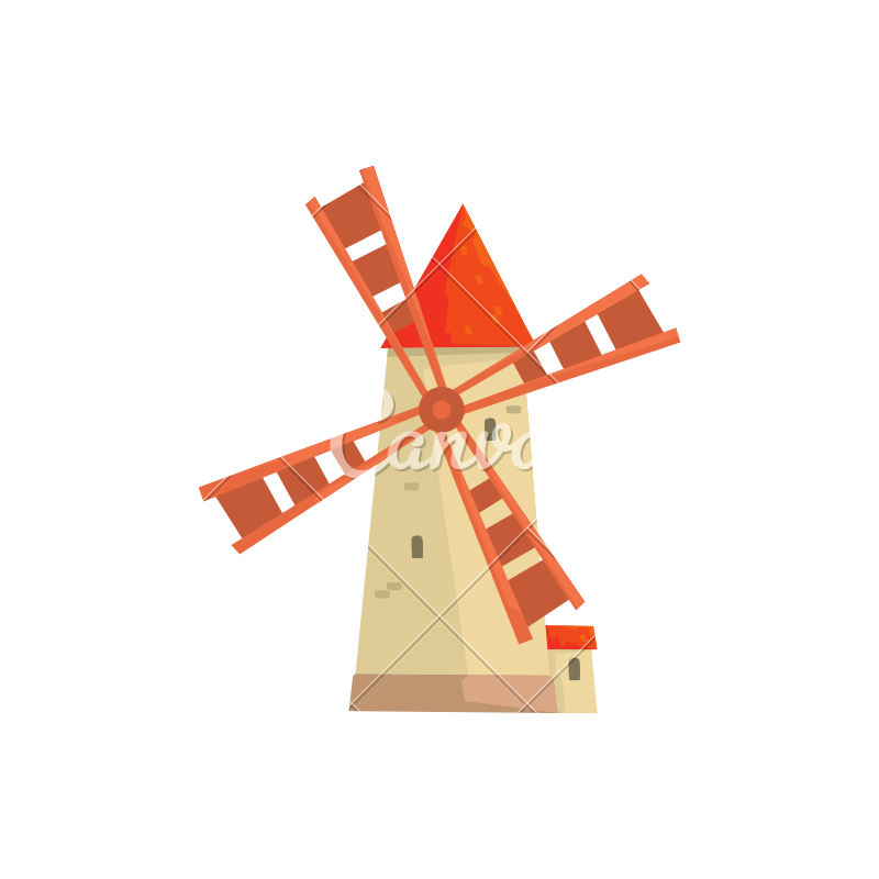 800x800 Traditional European Stone Windmill Vector Icon Illustration