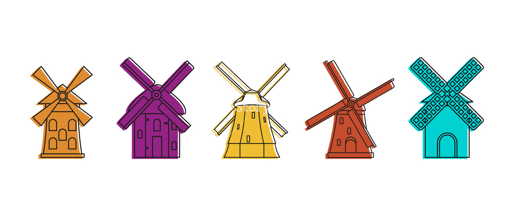 1000x421 Windmill Icon Set Color Outline Set Of Windmill Vector Icons