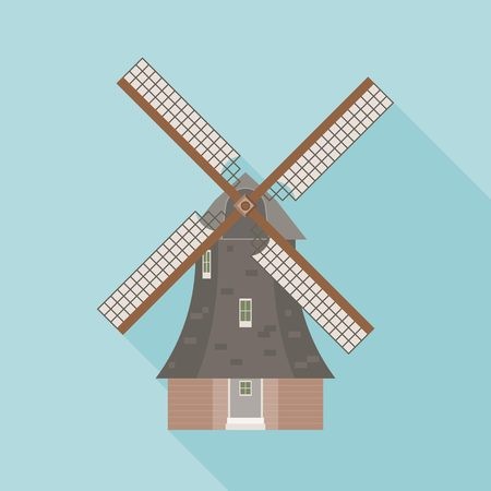 450x450 Dutch Windmill Vector, Windmill Icon, Flat Design With Long Shadow