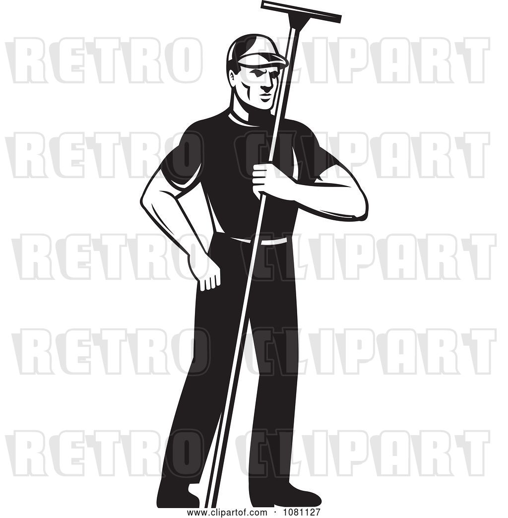 1024x1044 Vector Clip Art Of Retro Window Washer Holding A Squeegee