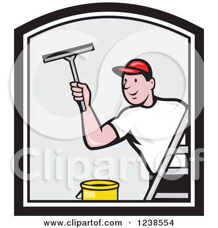 450x470 Clipart Of A Cartoon Window Washer Man Using A Squeegee