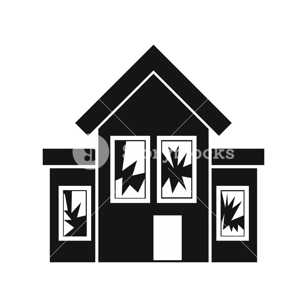 1000x1000 House With Broken Windows Icon In Simple Style On A White