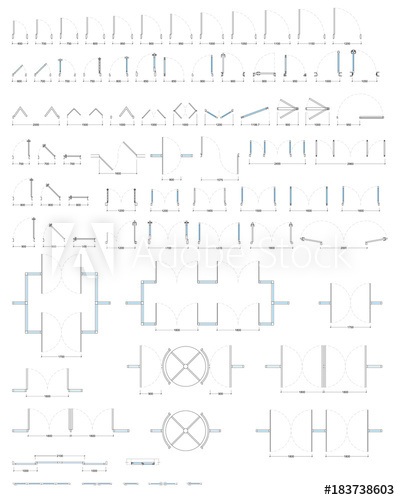 400x500 Set Of Different Doors And Windows With Dimensions In Plan View