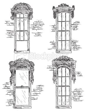 293x380 Vector Illustration Set Of Hand Drawn Victorian Style Windows