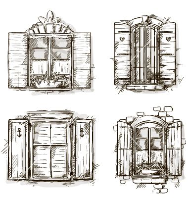 380x400 Vintage Window Hand Drawn Set Of Drawings Vector