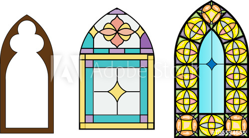 500x277 Church Stained Glass Windows, Vector Illustration In Color