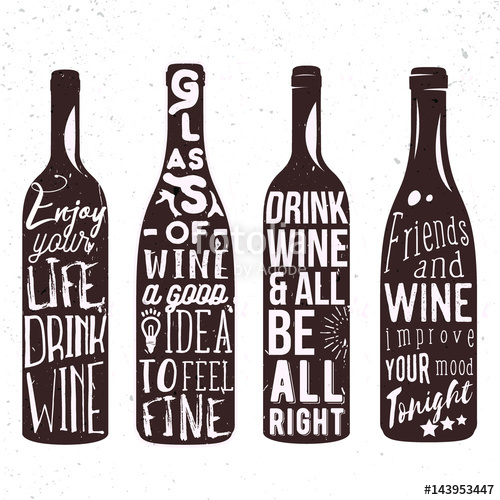 500x500 Typography Set Of Wine Bottle Silhouette With Lettering Vector