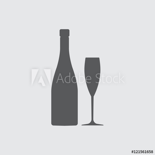 500x500 Champagne Or Wine Bottle And Glass Silhouette Vector Icon Or Sign
