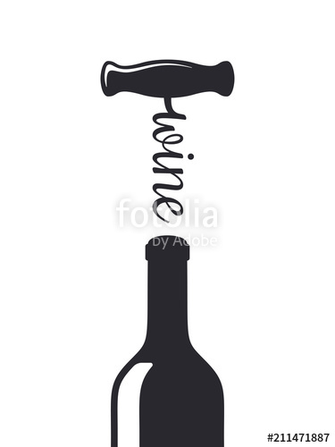 375x500 Wine Bottle With Wine Corkscrew Shape Silhouette On White