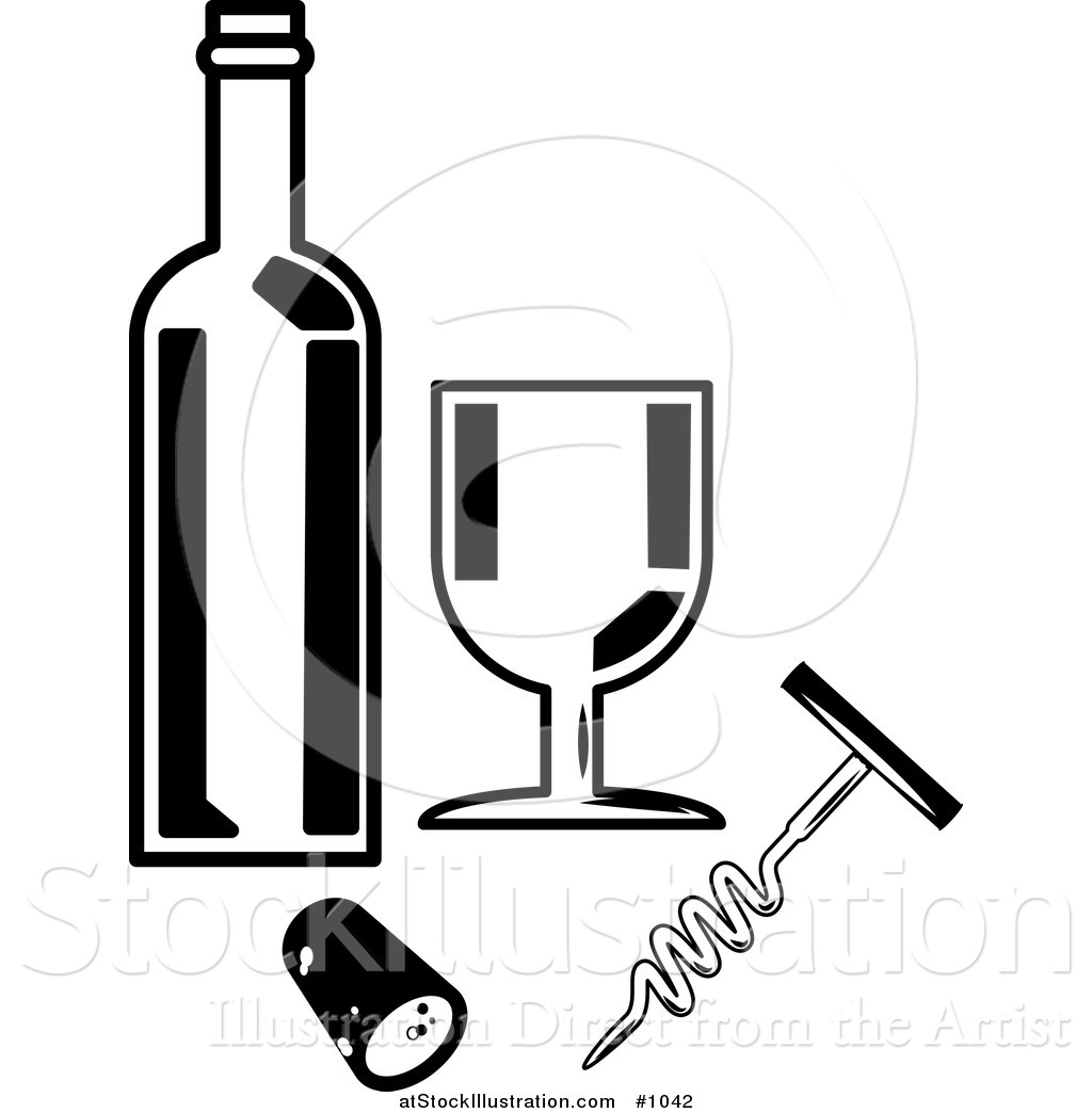 1024x1044 Vector Illustration Of A Wine Bottle, Goblet, Cork And Cork Screw