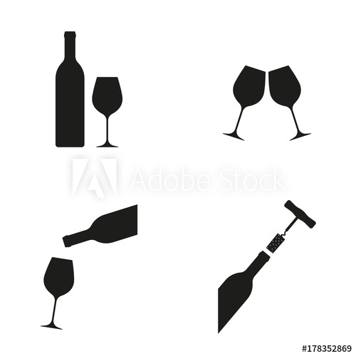 500x500 Wine Icon Set Wine Bottle, Glasses, Corkscrew And Cork Vector