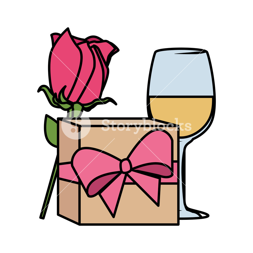 1000x1000 Gift With Rose And Wine Cup Vector Illustration Design Royalty