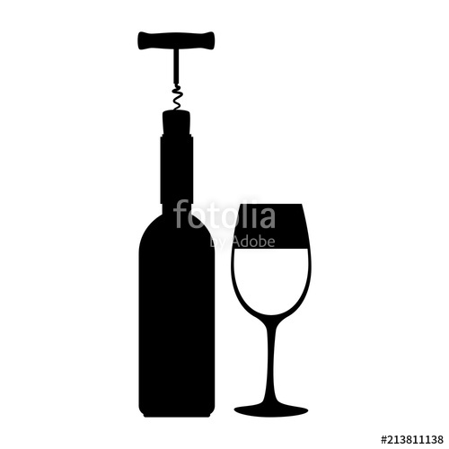 500x500 Wine Bottle Silhouette With Corkscrew And Cup Vector Illustration