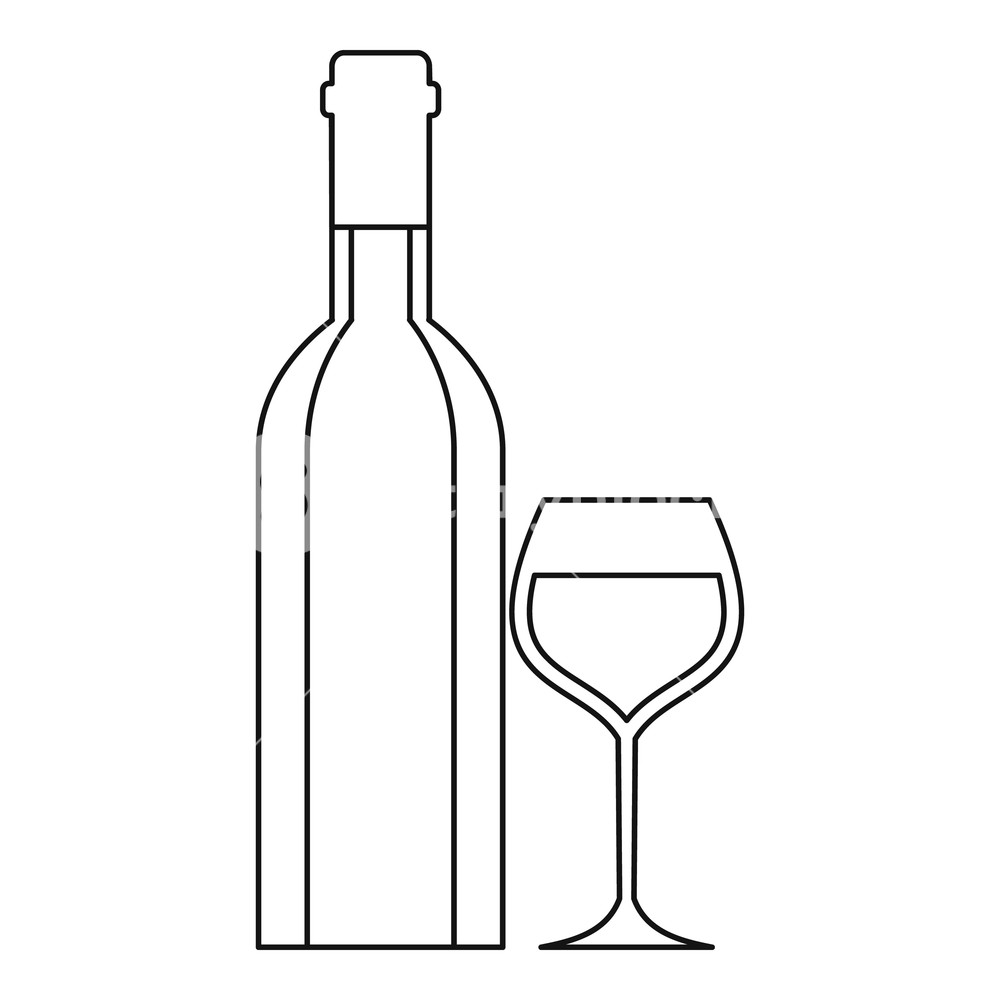 1000x1000 Wine Bottle And Wine Glass Icon Outline Illustration Of Wine
