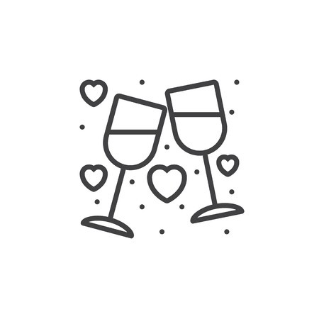 Clinking Wine Glasses, Stemware And Hearts Line Icon, Outline 450x450 Clinking Wine Glasses, Stemware And Hearts Line Icon, Outline