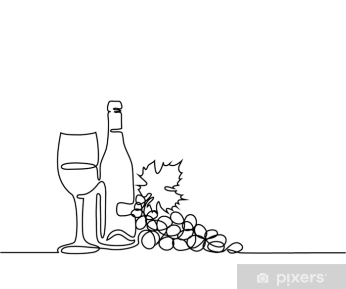 Continuous Line Drawing Wine Bottle, Glass And Grape Contour 700x584 Continuous Line Drawing Wine Bottle, Glass And Grape Contour
