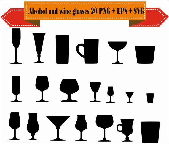 570x486 Alcohol And Wine Glasses Beer Liquor Silhouette Vector Clipart Etsy