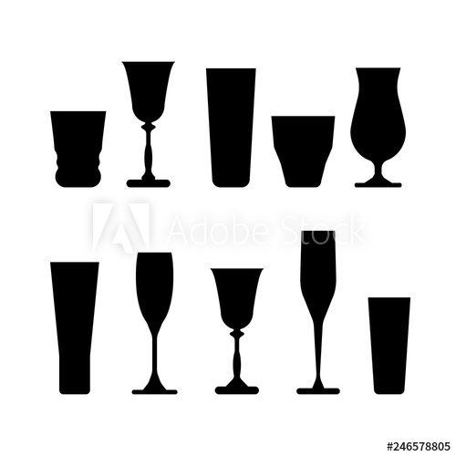 500x500 Set Of Wine Glasses Silhouette Vector Illustration On White