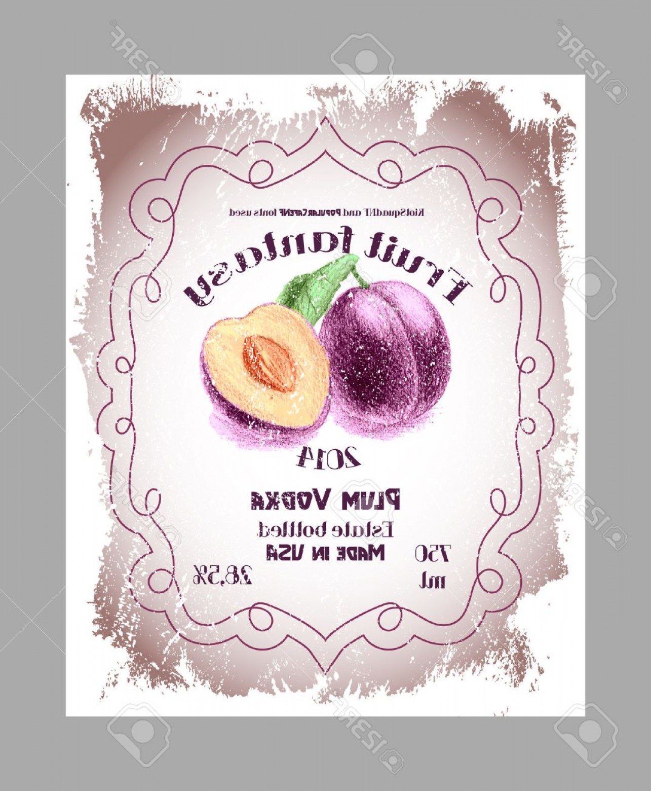 1285x1560 Photostock Vector Vintage Fruit Alcohol Labels Template Plum Vodka