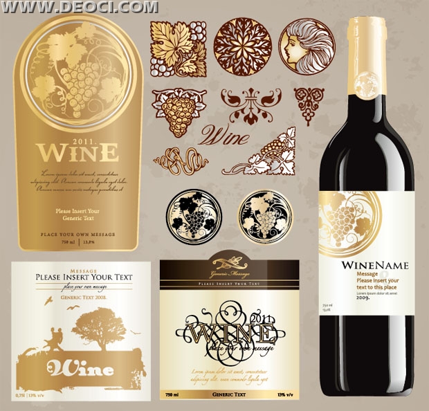 620x594 Vintage Wine Label Collection Bottle Packaging Design Template