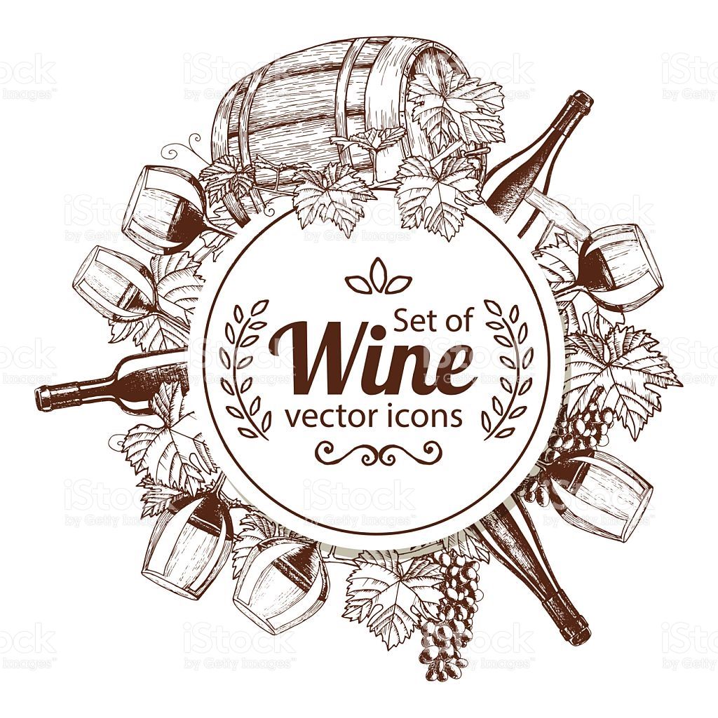 1024x1024 Circle Shape Template With Sketch Wine Icons For Packaging, Cards