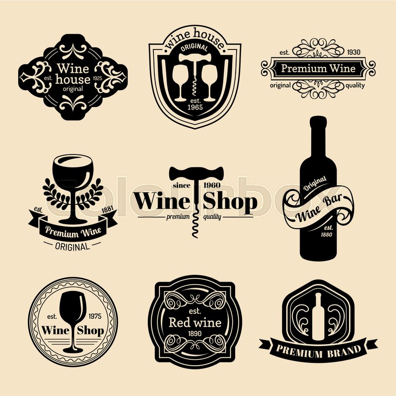 800x800 Vector Set Of Vintage Wine Logo Retro Stock Vector Colourbox