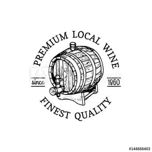 500x500 Wine Logo Vector Winery Sign With Wooden Barrel Typographic Label