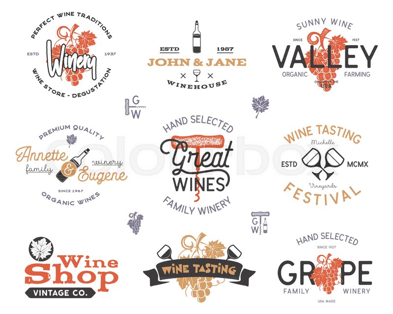 800x640 Wine Logos, Labels Set Winery, Wine Stock Vector Colourbox