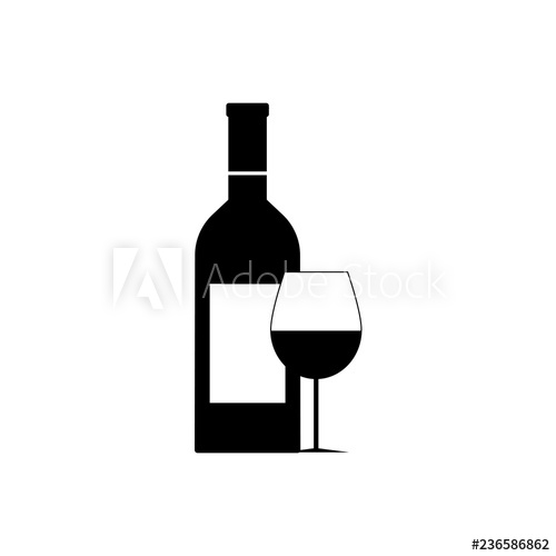 500x500 Glass And Bottle Of Wine Black Silhouette Vector Illustration