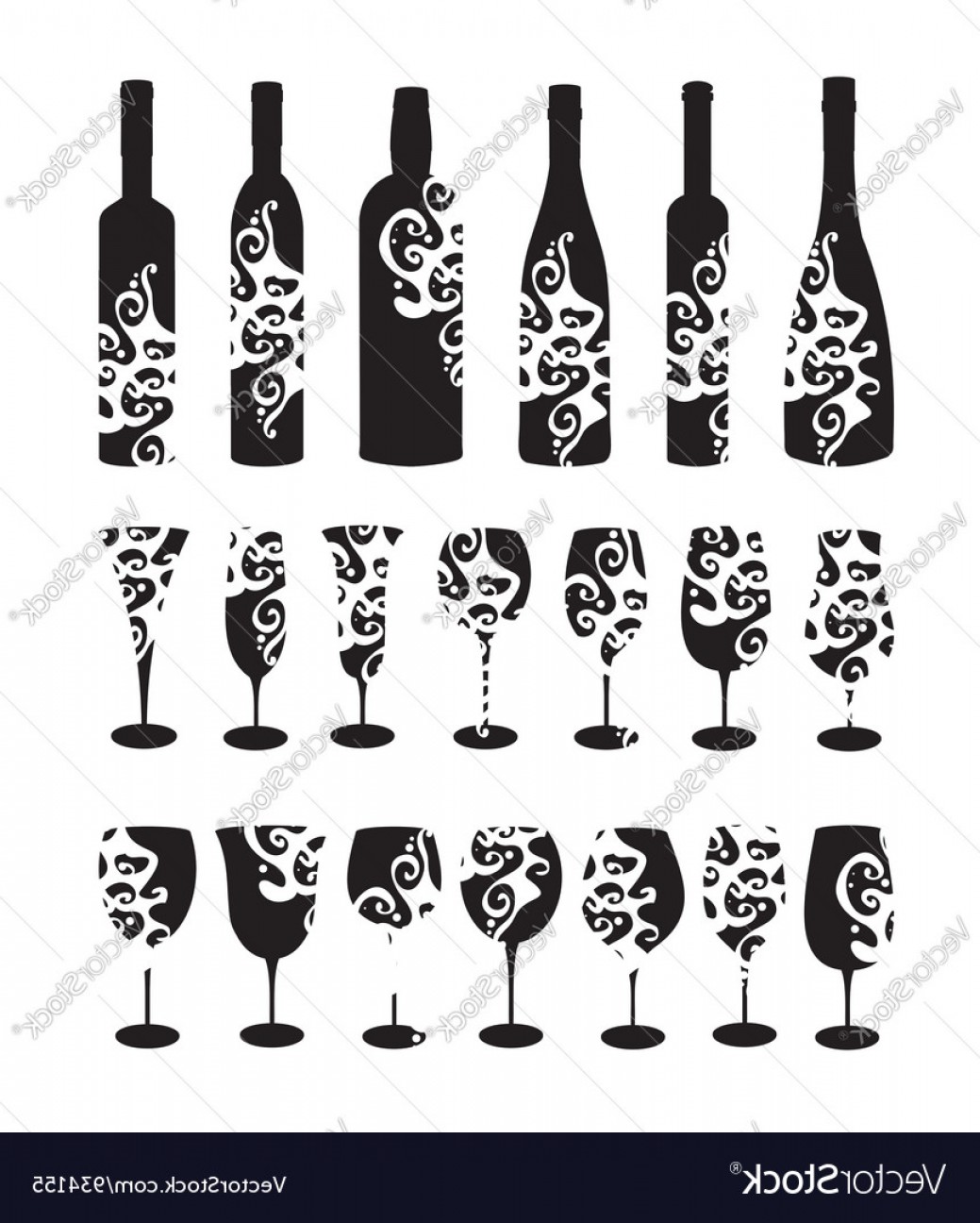 1039x1296 Wine Bottle And Glasses Silhouettes Vector Soidergi