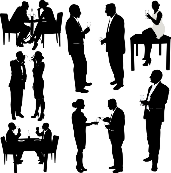 600x605 Women And Men Drink Wine Silhouette Vector Free Download