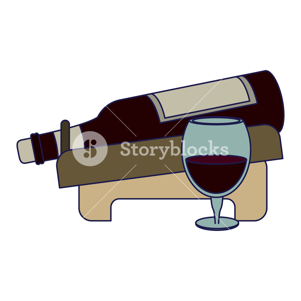 1000x1000 Wine Bottle In Holder And Cup Cartoon Vector Illustration Graphic