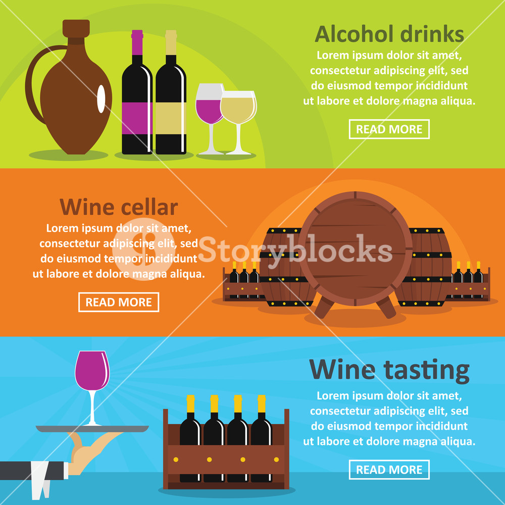 1000x1000 Wine Tasting Banner Horizontal Concept Set Flat Illustration