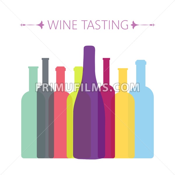 600x600 Wine Tasting Card, With Colored Bottles Over A White Background
