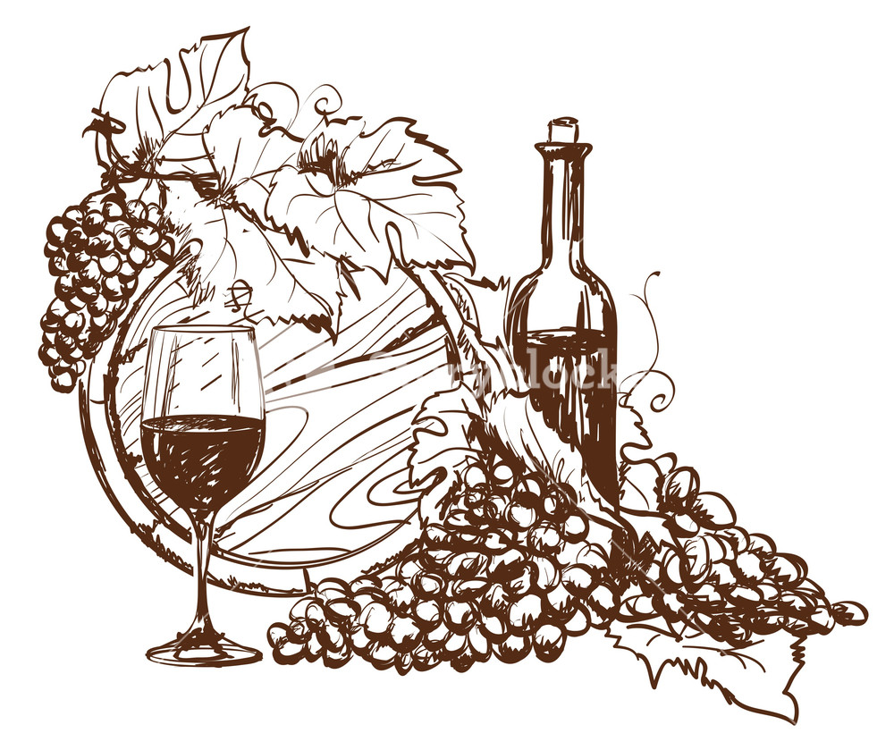 1000x839 Hand Drawn G Rapeseed And Bottle Of Wine Vector Royalty Free