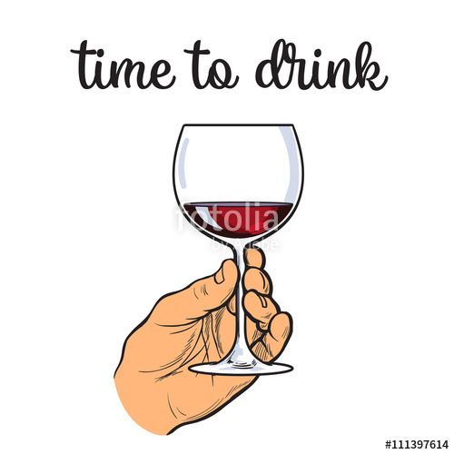 500x500 Hand Holding A Glass Of Red Wine, Vector Sketch Drawn