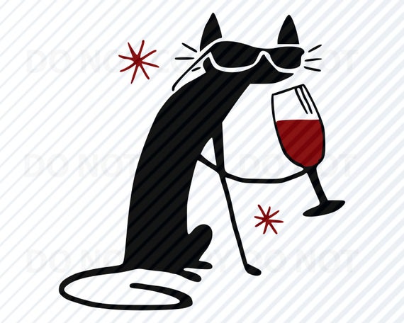 570x456 Cat Drinking Wine For Cricut Wine Vector Images Etsy