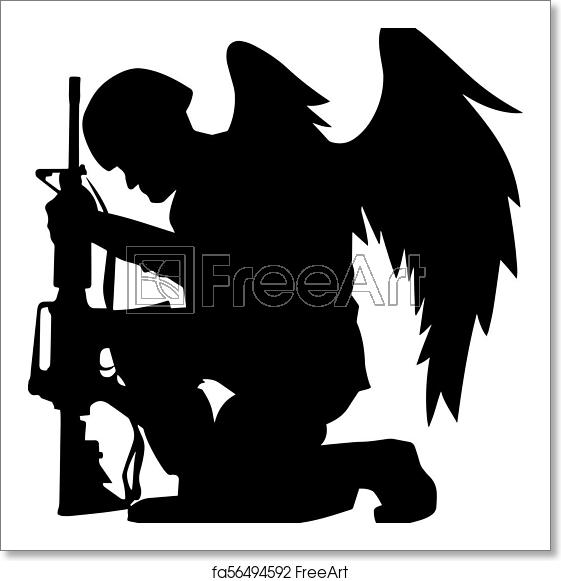561x581 Free Art Print Of Military Angel Soldier With Wings Kneeling