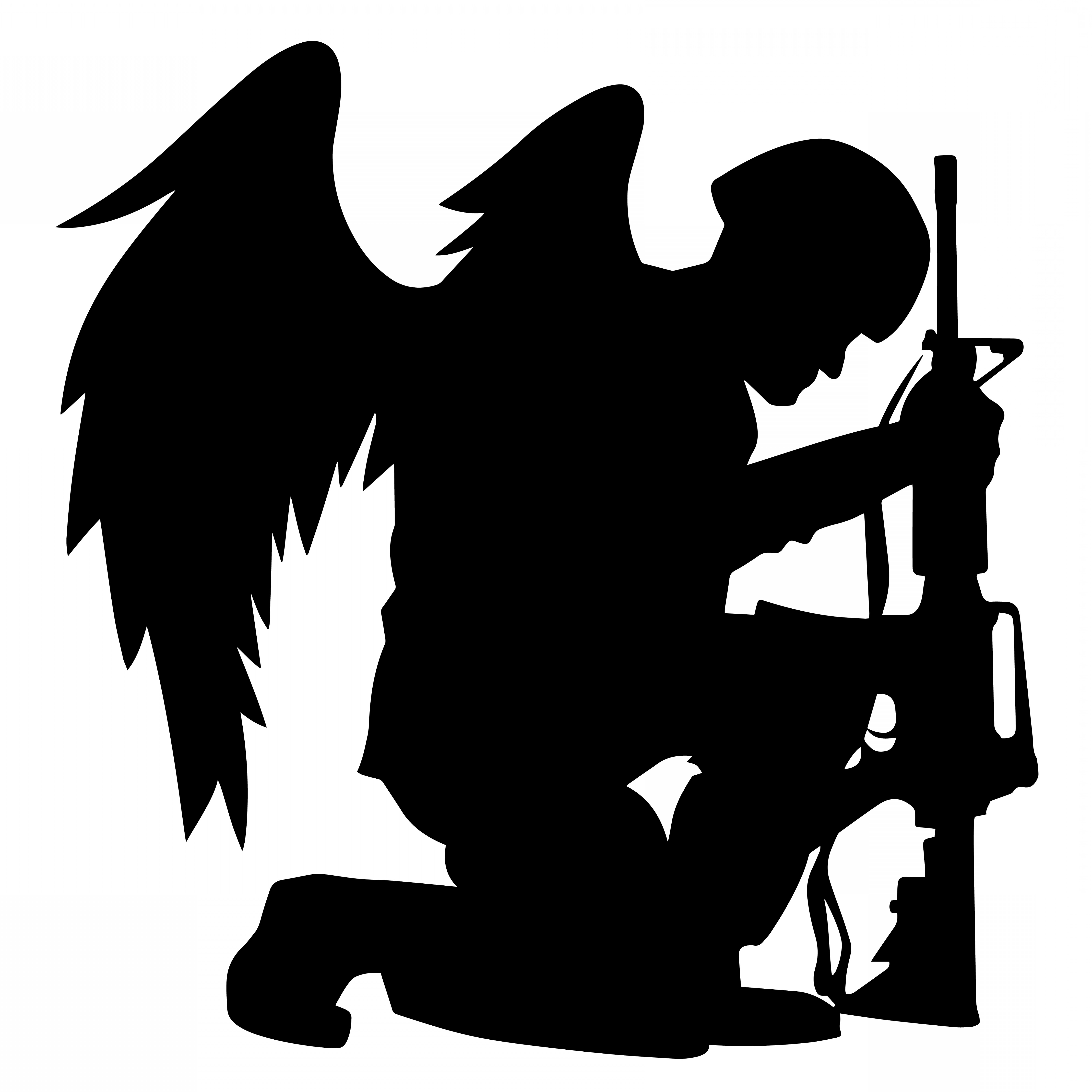 6000x6000 Military Angel Soldier With Wings Kneeling Silhouette Vector