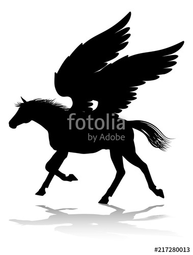 379x500 Pegasus Silhouette Mythological Winged Horse Stock Image