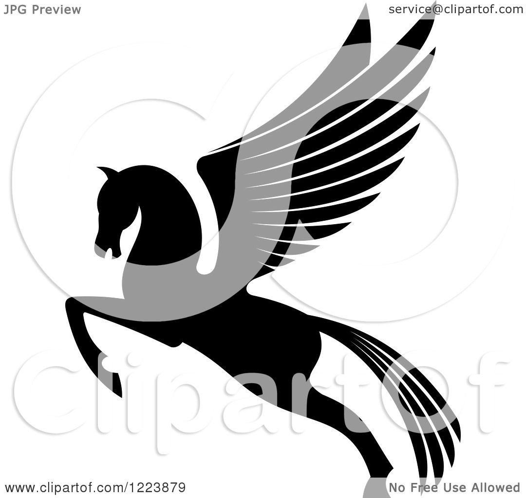 1080x1024 Clipart Of A Black And White Winged Horse Pegasus Ready To Take